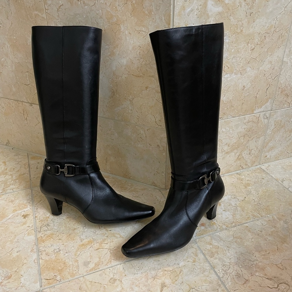 Anne Klein Tall Black Leather Boots, 8M